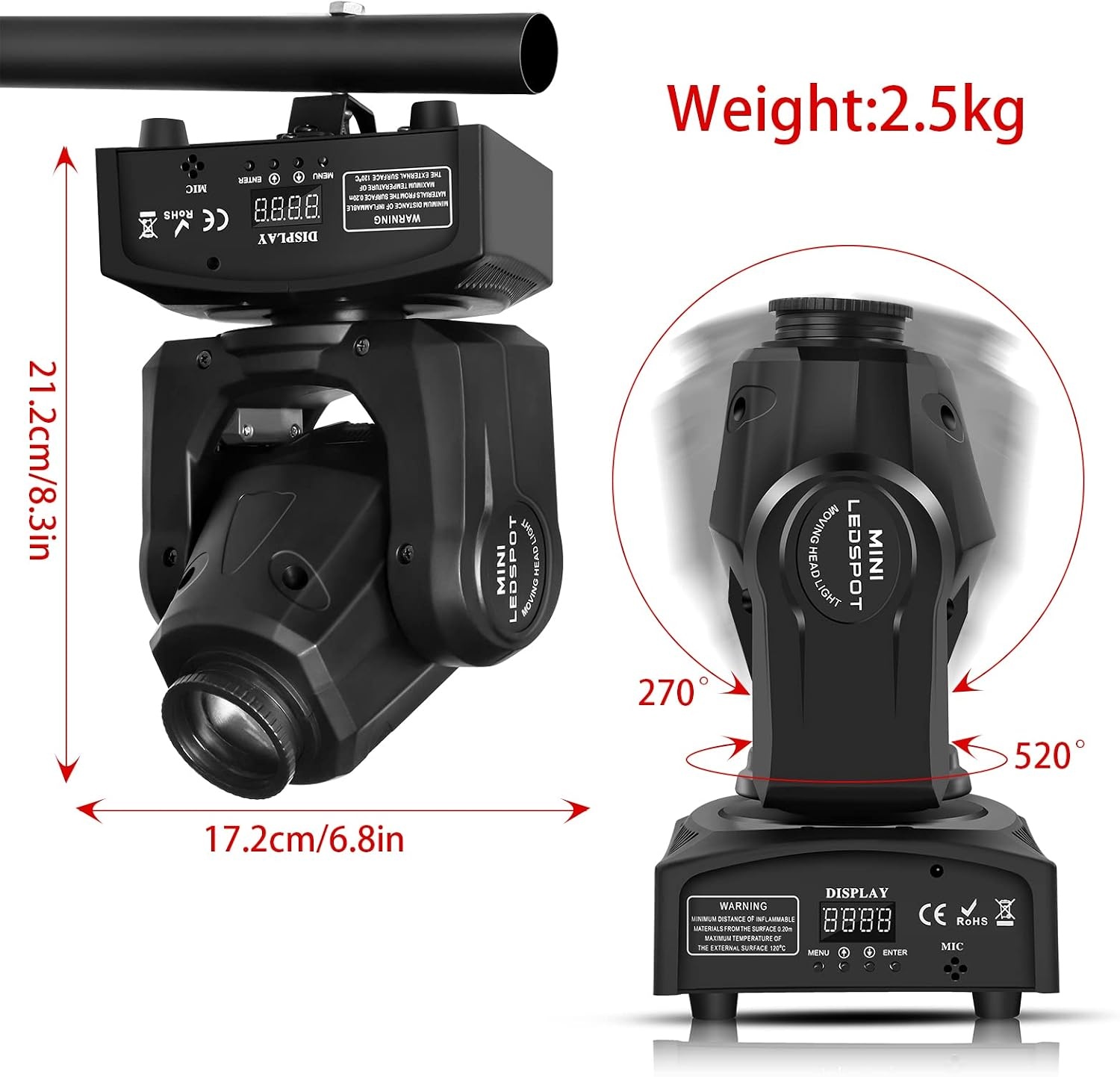 Lyre LED, 50 W, beweegbare kop met afstandsbediening, DMX 512, discoverlichting, DJ, licht, 8 gobo's, 8 kleuren, sono/auto/Master Slave/stroboscoop voor DJ, avond, feest, KTV bar, club