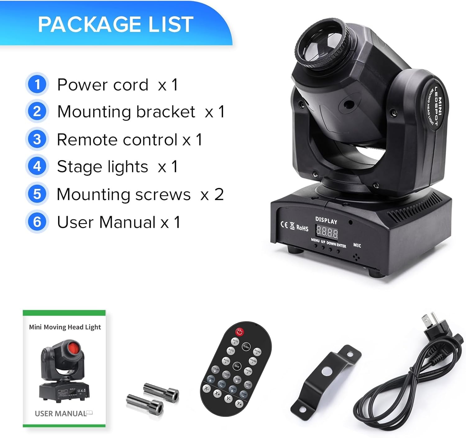 Lyre LED, 50 W, beweegbare kop met afstandsbediening, DMX 512, discoverlichting, DJ, licht, 8 gobo's, 8 kleuren, sono/auto/Master Slave/stroboscoop voor DJ, avond, feest, KTV bar, club