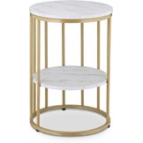 Relaxdays bijzettafel marmer look, met opbergruimte, woonkamer, metaal, mdf, salontafel rond, HxØ 57x40 cm, wit-goud