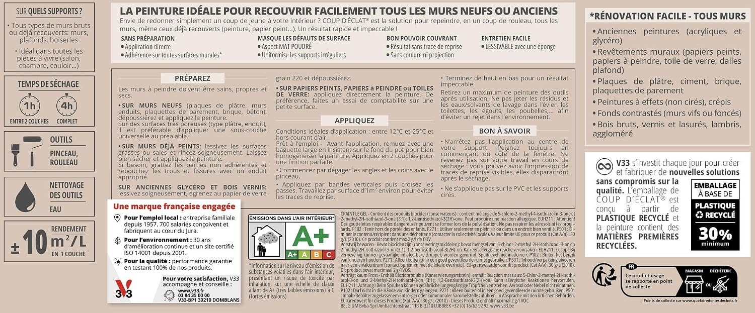 V33 Coup d'Éclat Muurverf - Blanc Cocon - Mat Poudré - 500 ml