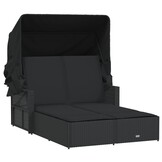 vidaXL Ligbed 2-persoons met luifel en kussens poly rattan zwart