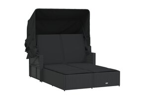 VidaXL Ligbed 2-persoons met Luifel & Kussens, Poly Rattan Zwart - 35% Korting