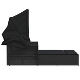 vidaXL Ligbed 2-persoons met luifel en kussens poly rattan zwart