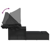 vidaXL Ligbed 2-persoons met luifel en kussens poly rattan zwart