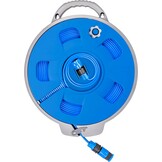 BRUNNER 7203132N slanghaspel voor camping en tuin Roll-On 2.0 met 15 m platte slang, blauw/grijs