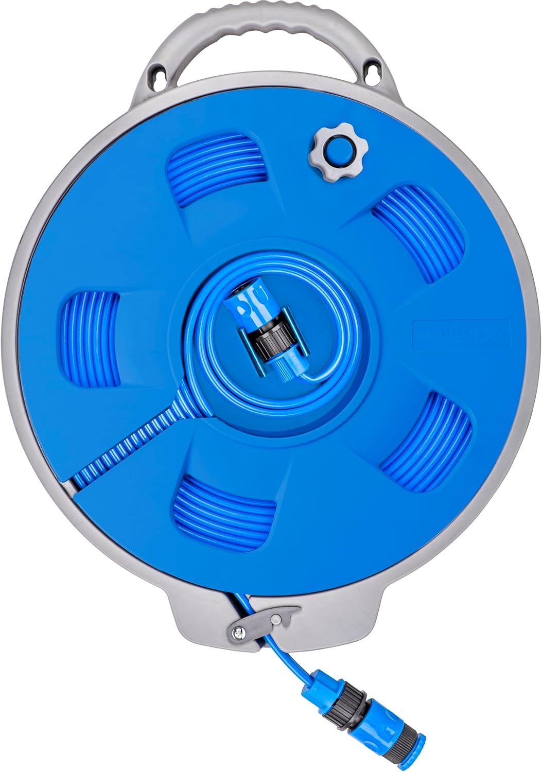 BRUNNER 7203132N slanghaspel voor camping en tuin Roll-On 2.0 met 15 m platte slang, blauw/grijs