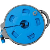 BRUNNER 7203132N slanghaspel voor camping en tuin Roll-On 2.0 met 15 m platte slang, blauw/grijs