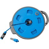 BRUNNER 7203132N slanghaspel voor camping en tuin Roll-On 2.0 met 15 m platte slang, blauw/grijs