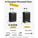 Lekesky 16 inch handbagage koffer, onder de stoel, TSA-slot, zwart