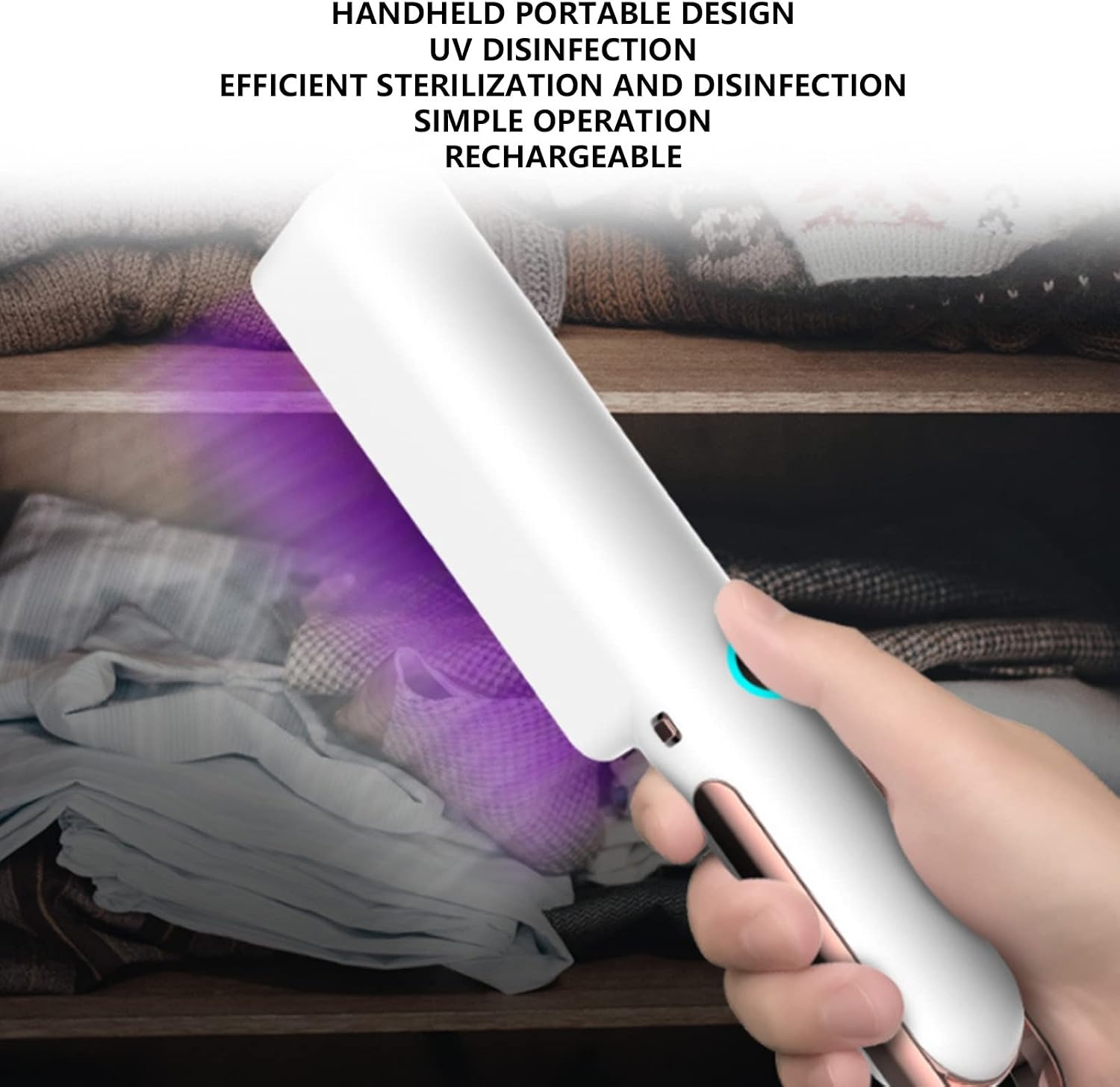 UV Licht Ontsmettingsmiddel, UV-desinfectielamp, USB Oplaadbare Handheld UV-desinfecterend Middel, Dood 99% Van de Ziektekiemen, Bacteriën, Virussen, voor Hotel, Kledingkast, Toilet, Kantoor