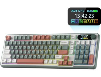 RK ROYAL KLUDGE S98 Mechanisch toetsenbord met intelligente weergave en knop, topmontage, 96% draadloos mechanisch toetsenbord BT/2,4 G/USB-C, hot-swap, software-ondersteuning, accu
