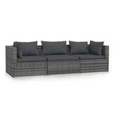 vidaXL Driezitsbank met kussens poly rattan grijs