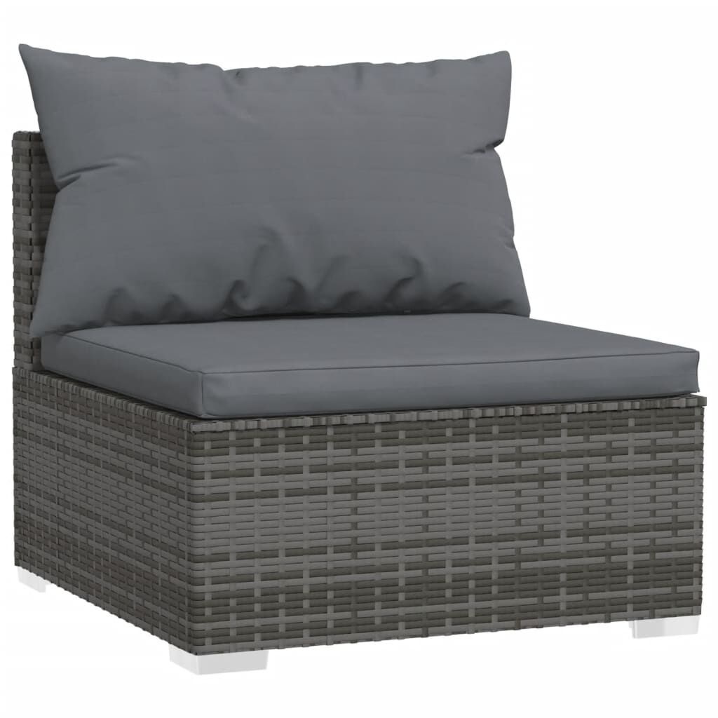 vidaXL Driezitsbank met kussens poly rattan grijs
