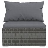 vidaXL Driezitsbank met kussens poly rattan grijs
