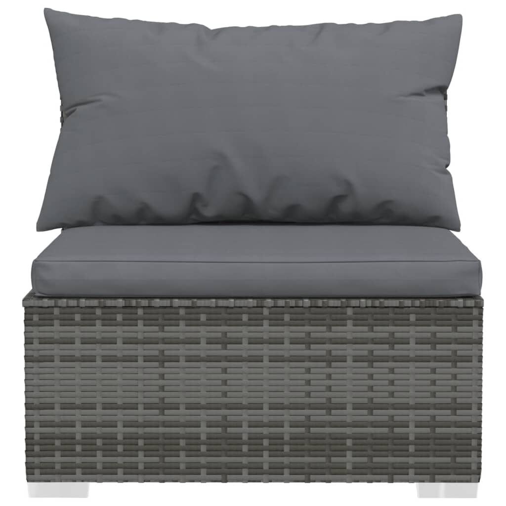 vidaXL Driezitsbank met kussens poly rattan grijs