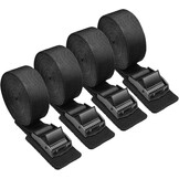 4 stuks spanbanden, zwart, draagkracht 250 kg, sjorbanden van 2,5 m, bevestigingsriemen met roestvrijstalen gesp, spanriem, bevestigingsgordel voor auto, bagagedrager fiets en camping - Maat 250 cm x 2.5 cm