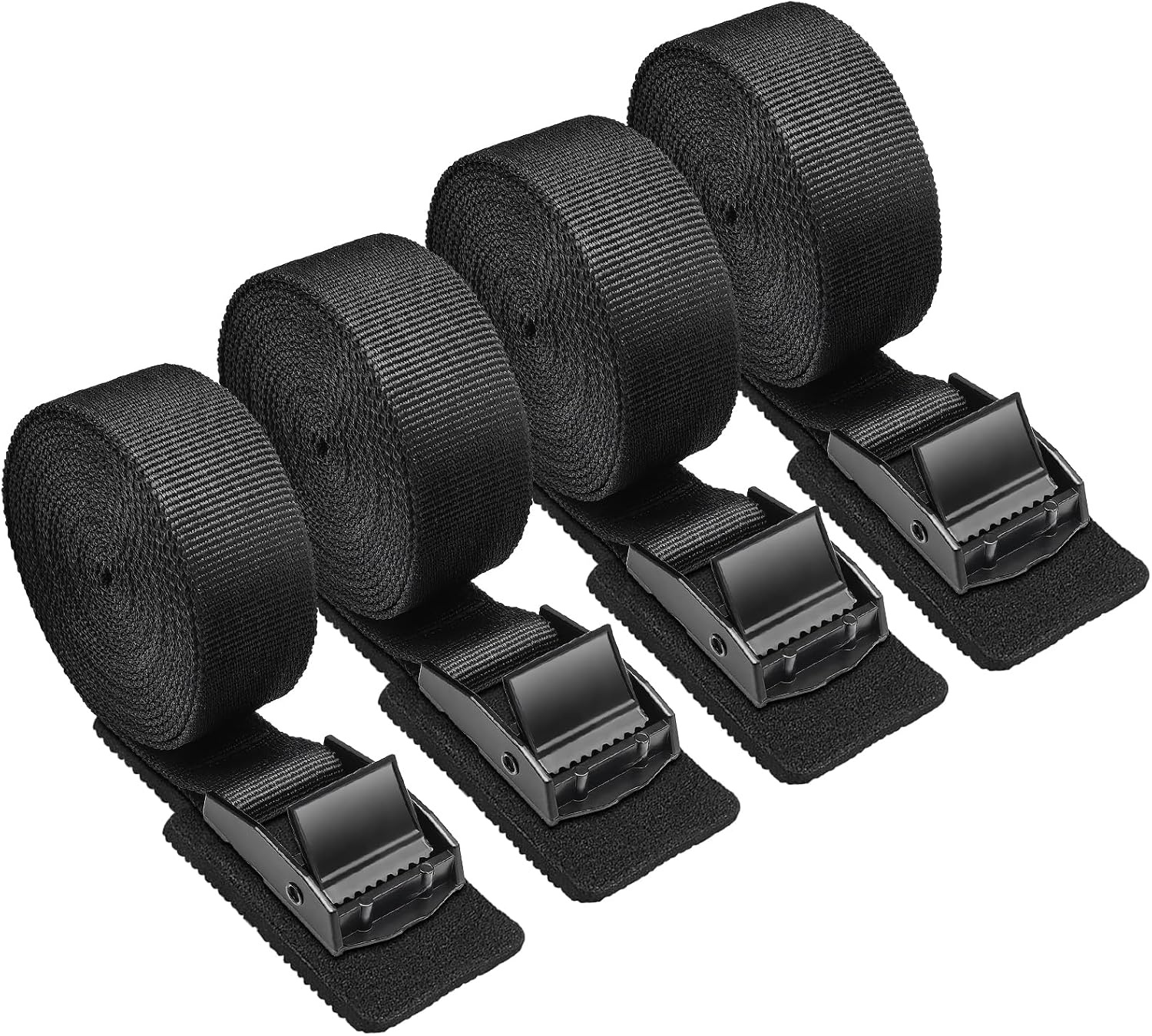 4 stuks spanbanden, zwart, draagkracht 250 kg, sjorbanden van 2,5 m, bevestigingsriemen met roestvrijstalen gesp, spanriem, bevestigingsgordel voor auto, bagagedrager fiets en camping - Maat 250 cm x 2.5 cm