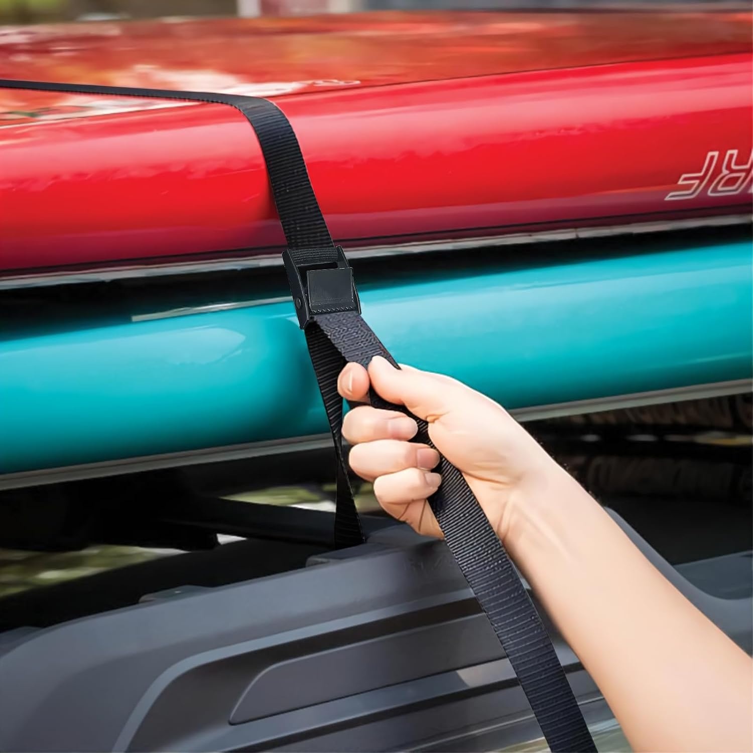 4 stuks spanbanden, zwart, draagkracht 250 kg, sjorbanden van 2,5 m, bevestigingsriemen met roestvrijstalen gesp, spanriem, bevestigingsgordel voor auto, bagagedrager fiets en camping - Maat 250 cm x 2.5 cm