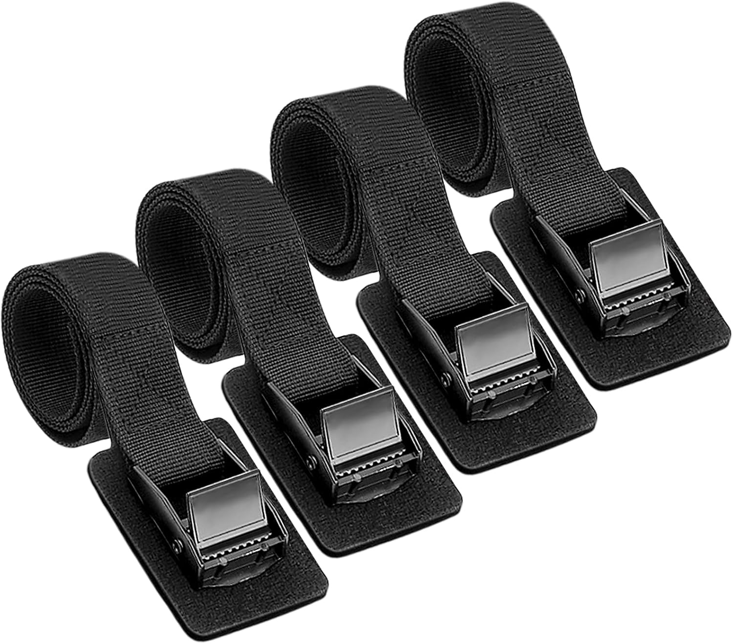 4 stuks spanbanden, zwart, draagkracht 250 kg, sjorbanden van 2,5 m, bevestigingsriemen met roestvrijstalen gesp, spanriem, bevestigingsgordel voor auto, bagagedrager fiets en camping - Maat 250 cm x 2.5 cm
