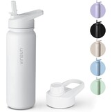 Vinsun RVS Drinkfles 750 ml - Witte Thermosfles met Rietje en Drinkopening - Lekvrij