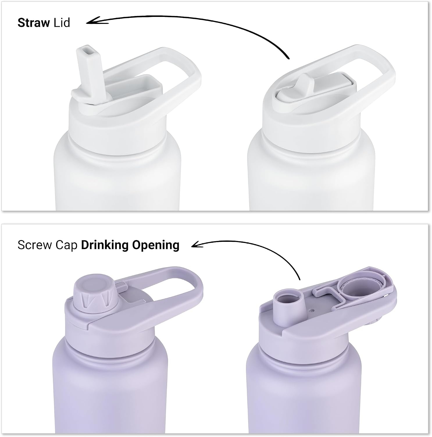 Vinsun RVS Drinkfles 750 ml - Witte Thermosfles met Rietje en Drinkopening - Lekvrij
