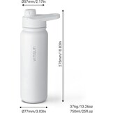 Vinsun RVS Drinkfles 750 ml - Witte Thermosfles met Rietje en Drinkopening - Lekvrij