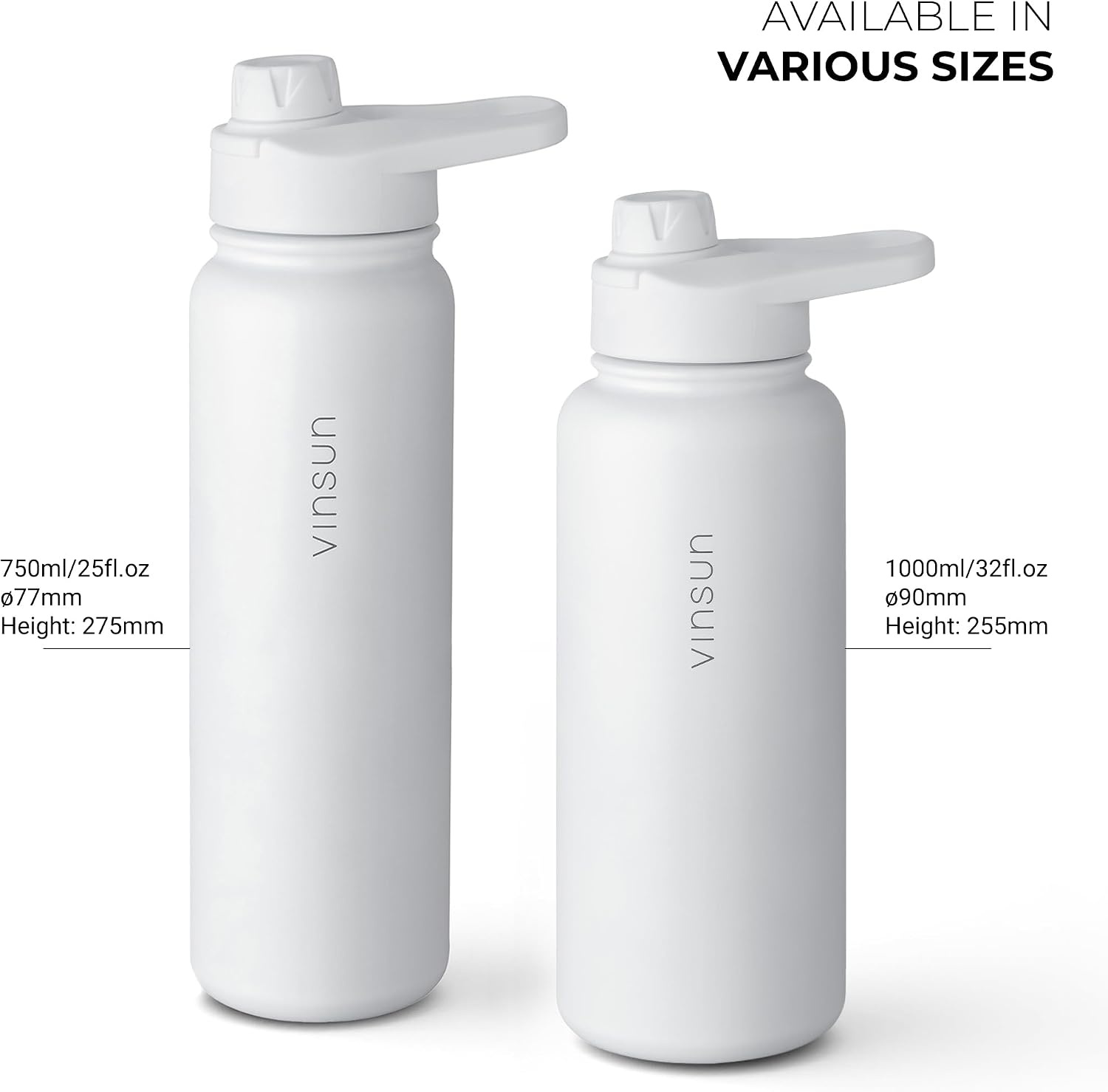 Vinsun RVS Drinkfles 750 ml - Witte Thermosfles met Rietje en Drinkopening - Lekvrij