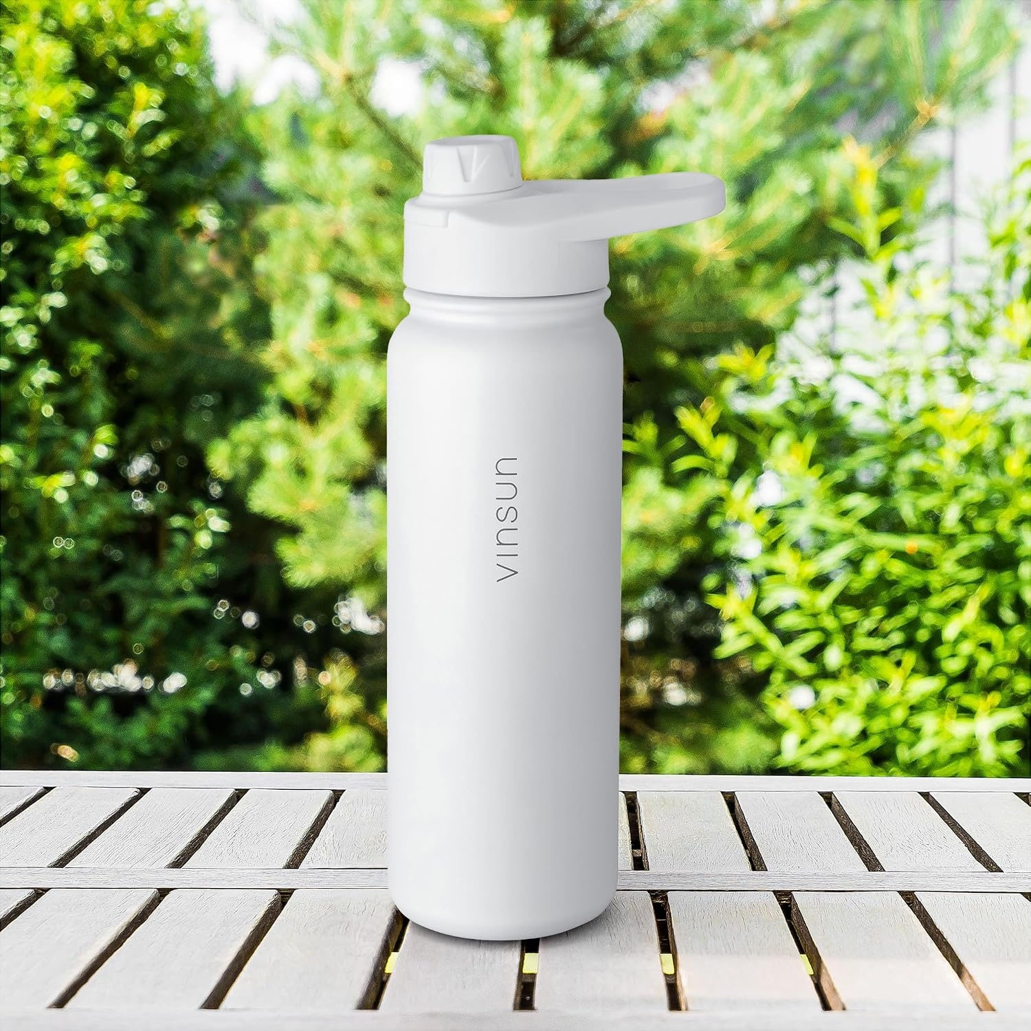 Vinsun RVS Drinkfles 750 ml - Witte Thermosfles met Rietje en Drinkopening - Lekvrij