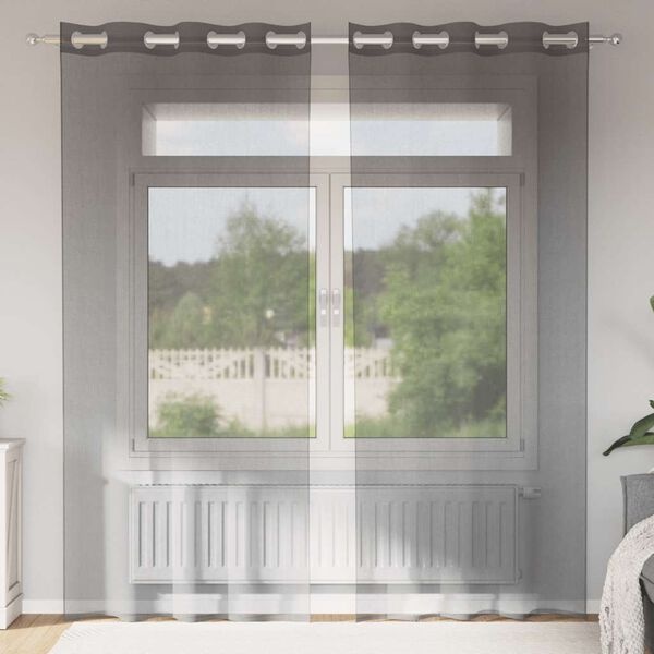 vidaXL Gordijnen voile met doorvoertules 2 st lichtbruin