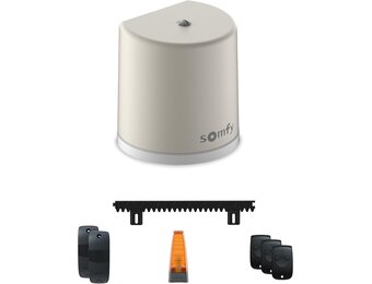 Somfy Freevia Line Grijze Schuifpoortopener met 4 meter Tandheugel en 3 Handzenders