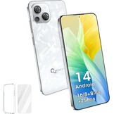 Ontgrendelde telefoon, CWOWDEFU S18 Android 14 Smartphone met 6,58" 2K Incell-scherm, 16(8+8) GB RAM+ 256 GB ROM, Dual SIM 4G, Octa-Core, Gezichts-/vingerafdrukherkenning/NFC/GPS 2024