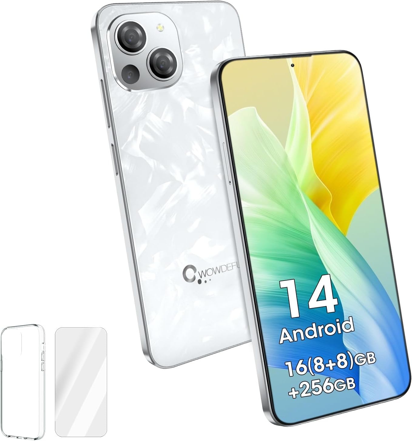 Ontgrendelde telefoon, CWOWDEFU S18 Android 14 Smartphone met 6,58" 2K Incell-scherm, 16(8+8) GB RAM+ 256 GB ROM, Dual SIM 4G, Octa-Core, Gezichts-/vingerafdrukherkenning/NFC/GPS 2024