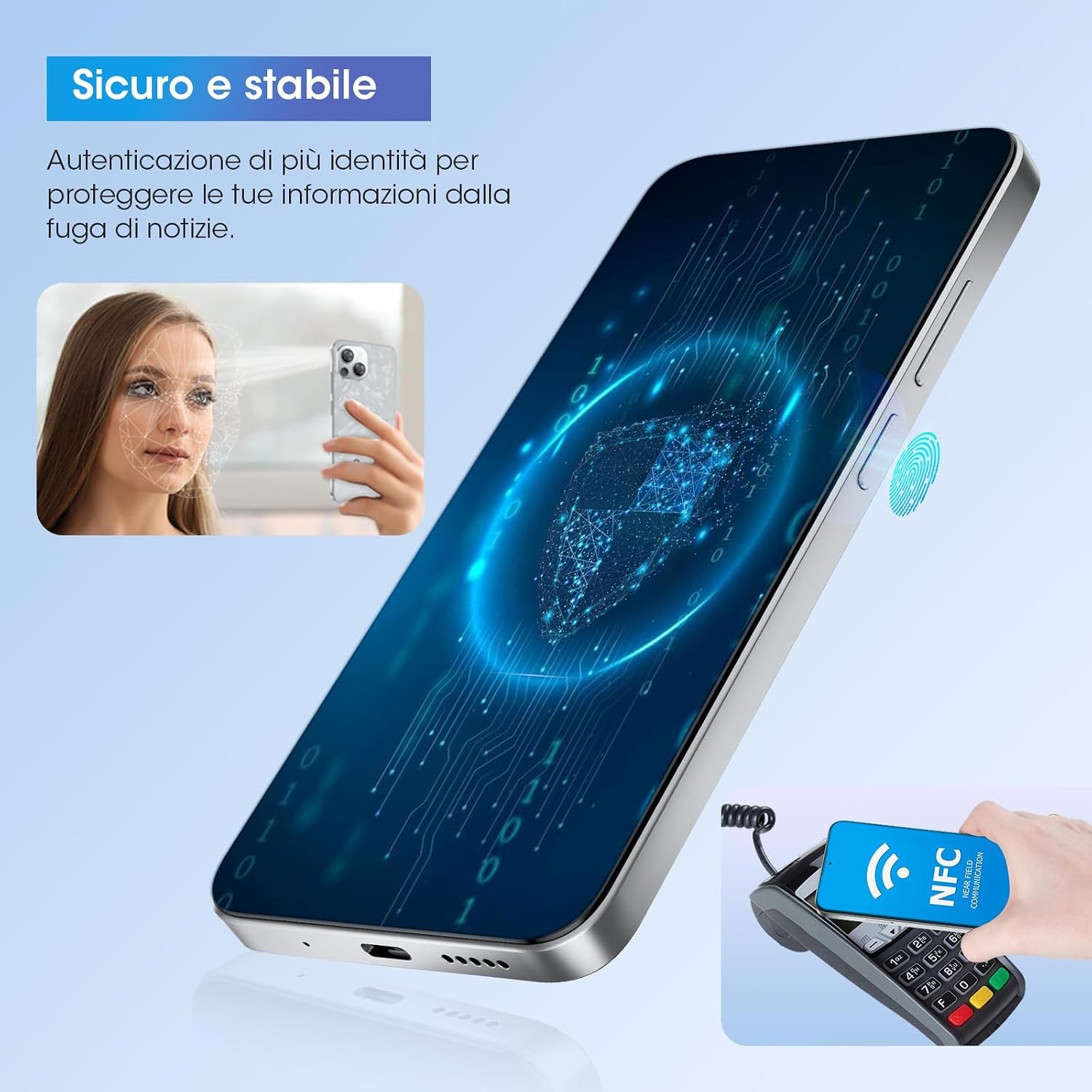 Ontgrendelde telefoon, CWOWDEFU S18 Android 14 Smartphone met 6,58" 2K Incell-scherm, 16(8+8) GB RAM+ 256 GB ROM, Dual SIM 4G, Octa-Core, Gezichts-/vingerafdrukherkenning/NFC/GPS 2024