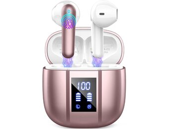 Nerunsa 2026 Bluetooth hoofdtelefoon, draadloze Bluetooth 5.4 hifi-stereo, in-ear hoofdtelefoon met ENC ruisonderdrukkende microfoon, IP7 waterdichte oordopjes, USB-C, 50 uur speeltijd, draadloze