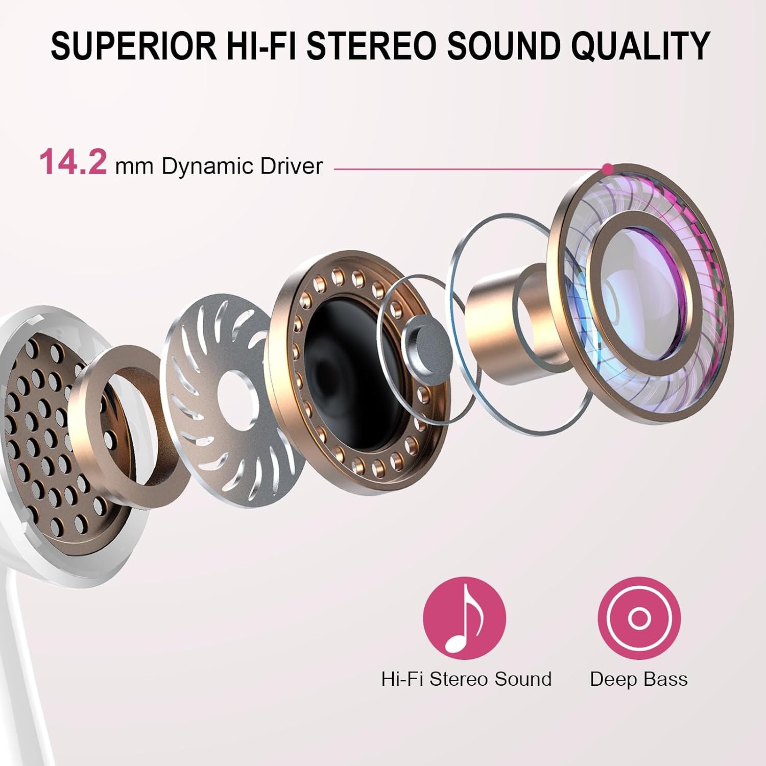 Nerunsa 2026 Bluetooth hoofdtelefoon, draadloze Bluetooth 5.4 hifi-stereo, in-ear hoofdtelefoon met ENC ruisonderdrukkende microfoon, IP7 waterdichte oordopjes, USB-C, 50 uur speeltijd, draadloze