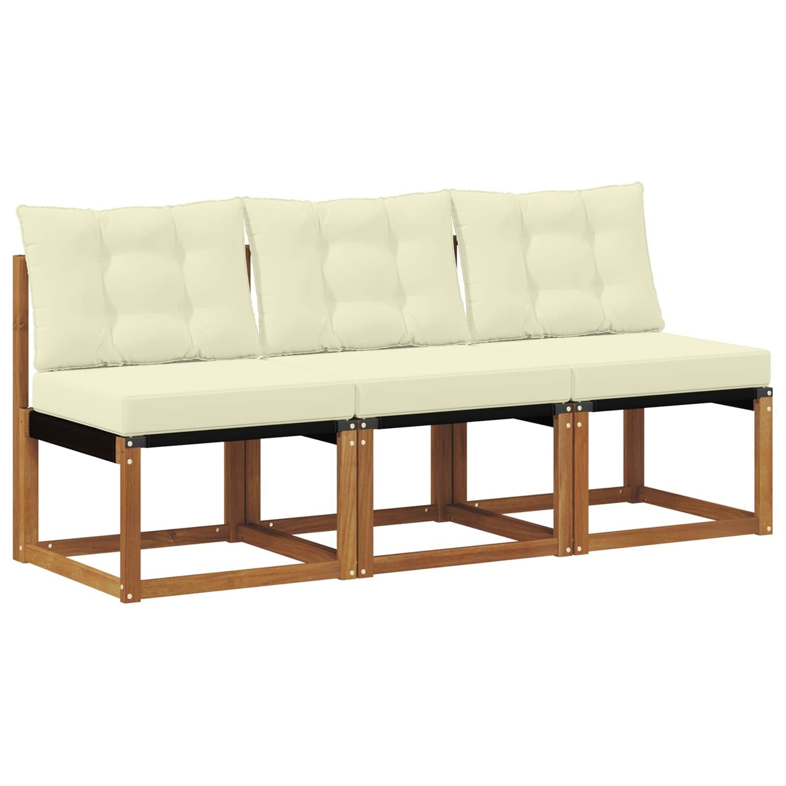 vidaXL 3 st Buitenzitmiddelsofa Massief acaciahout en Textilene Stof