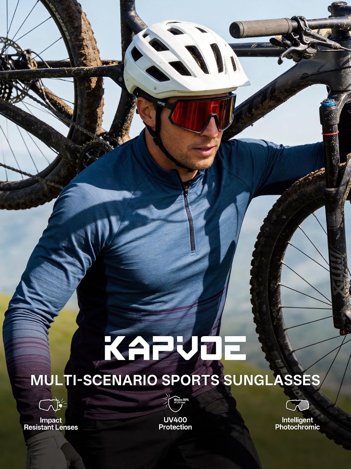 KAPVOE Fietsbril, anti-condens, zelfkleurend, voor heren en dames, fotochroom, snelle bril, sport, zonnebril, helder, racefietsbril, sportbril, MTB, K164