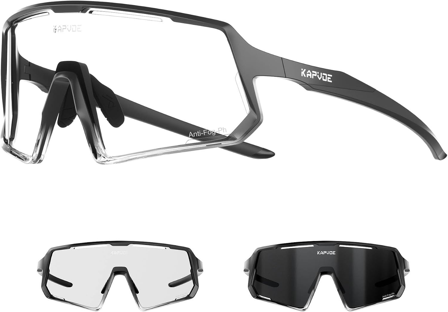 KAPVOE Fietsbril, anti-condens, zelfkleurend, voor heren en dames, fotochroom, snelle bril, sport, zonnebril, helder, racefietsbril, sportbril, MTB, K164