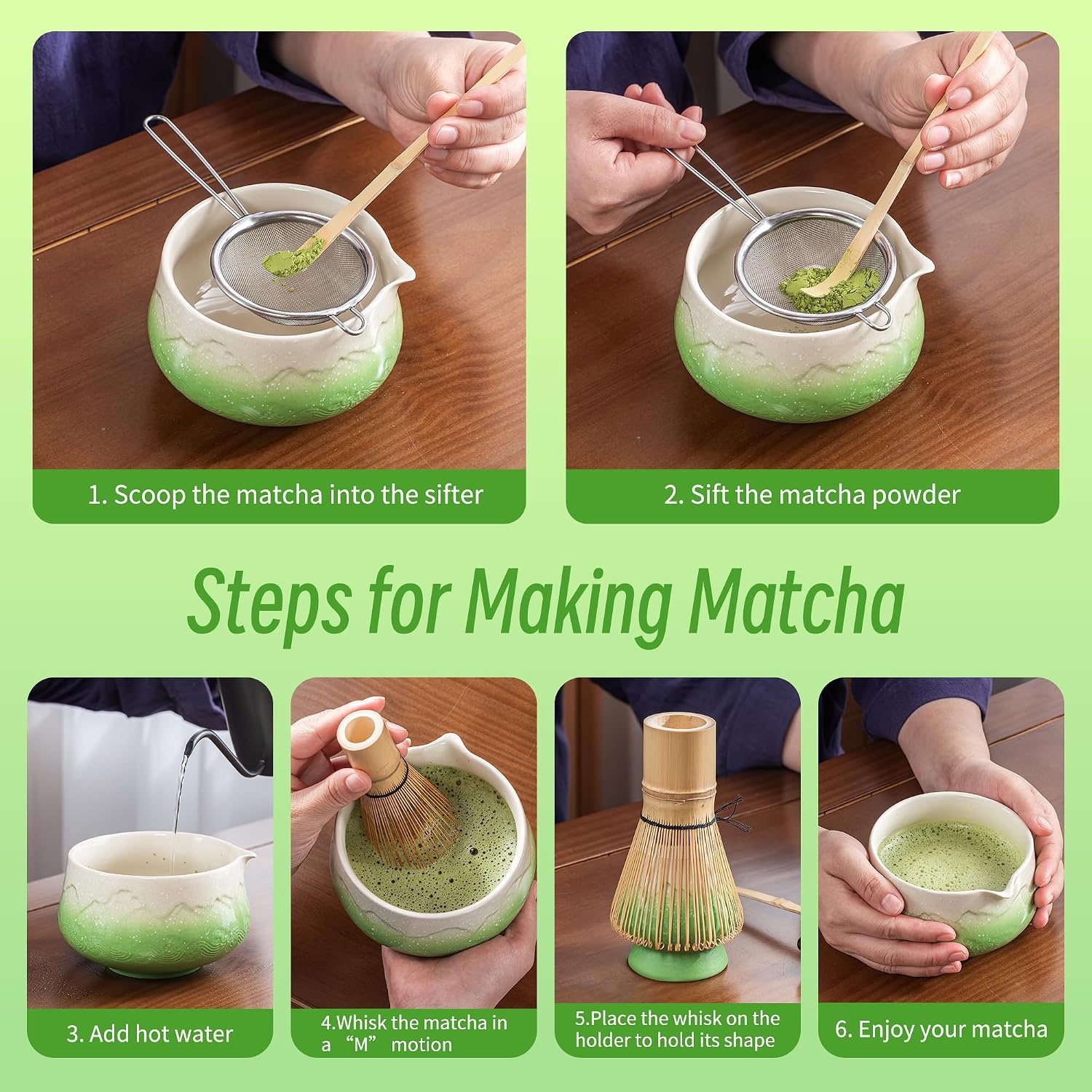 Matcha Theeset 7-delig, Keramiek & Bamboe, 32% Korting