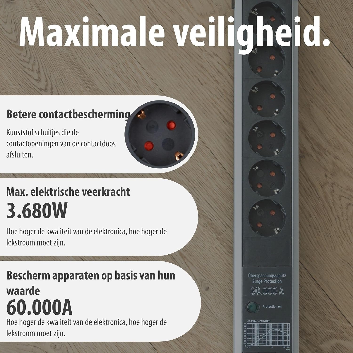 8-voudige Stekkerdoos met Overspanningsbeveiliging - 34% Korting