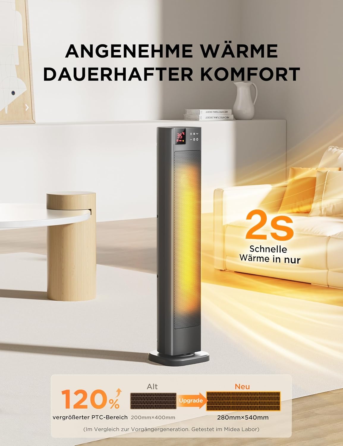 Keramische Torenkachel 2000W Grijs - 76cm | 34% Korting