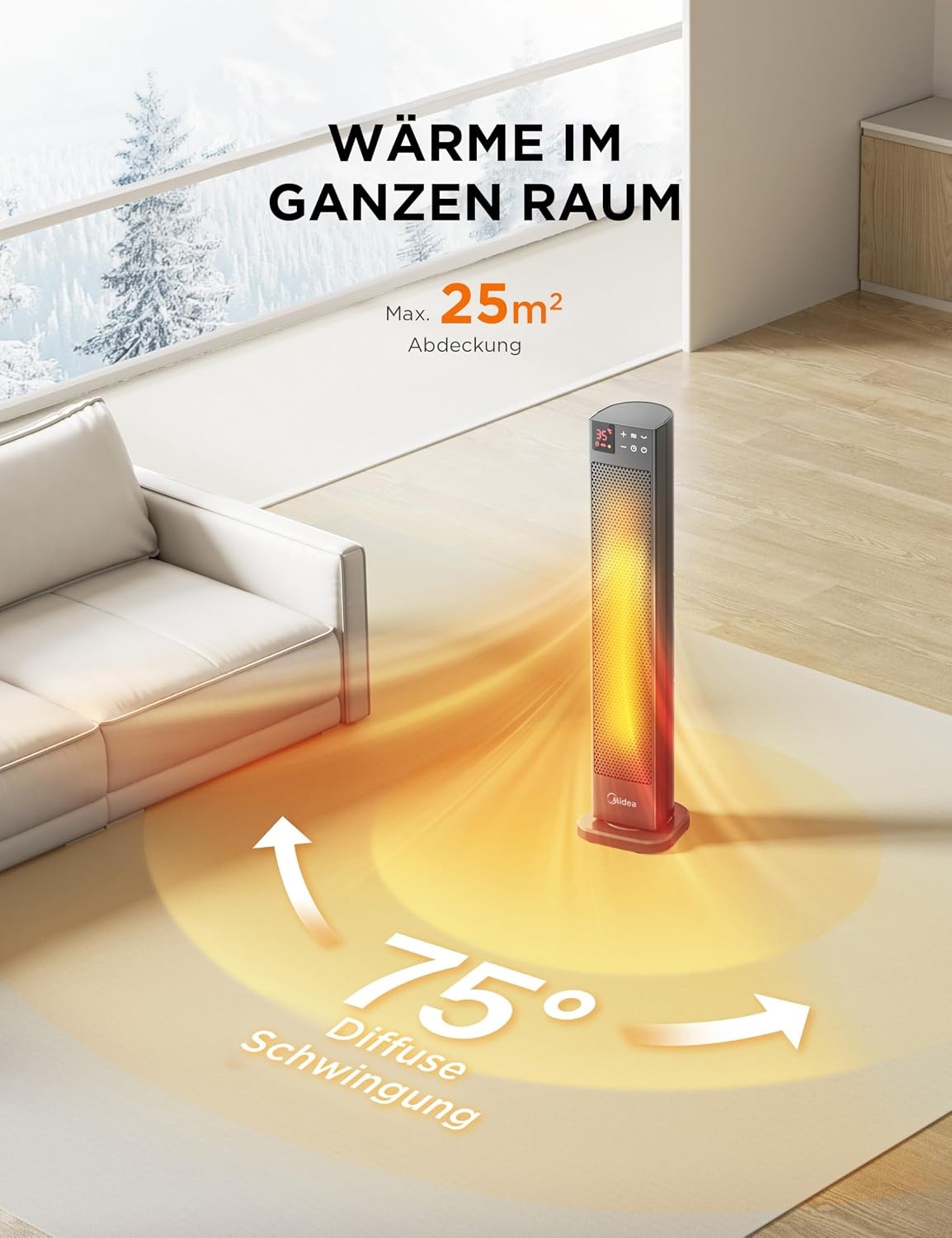 Keramische Torenkachel 2000W Grijs - 76cm | 34% Korting