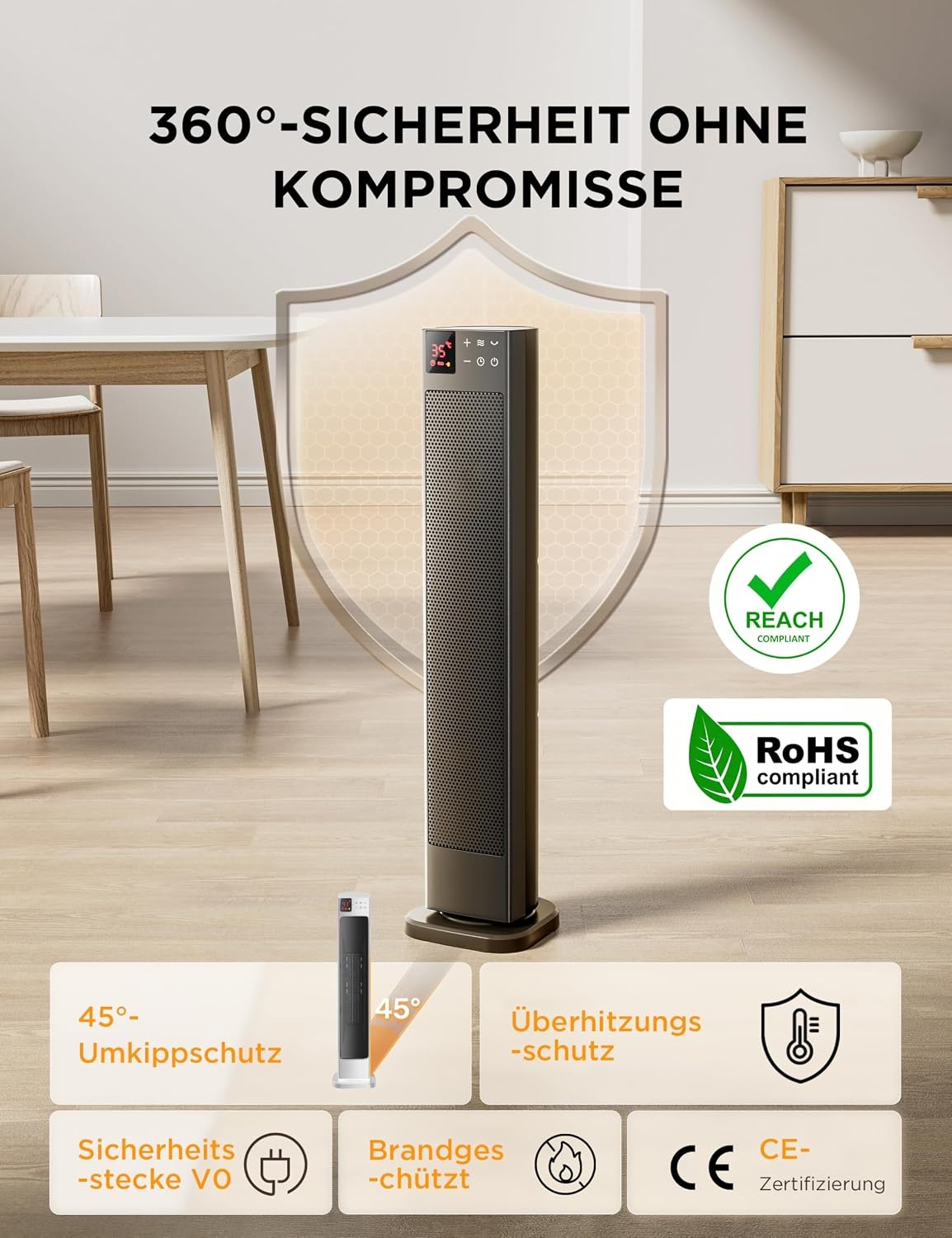 Keramische Torenkachel 2000W Grijs - 76cm | 34% Korting