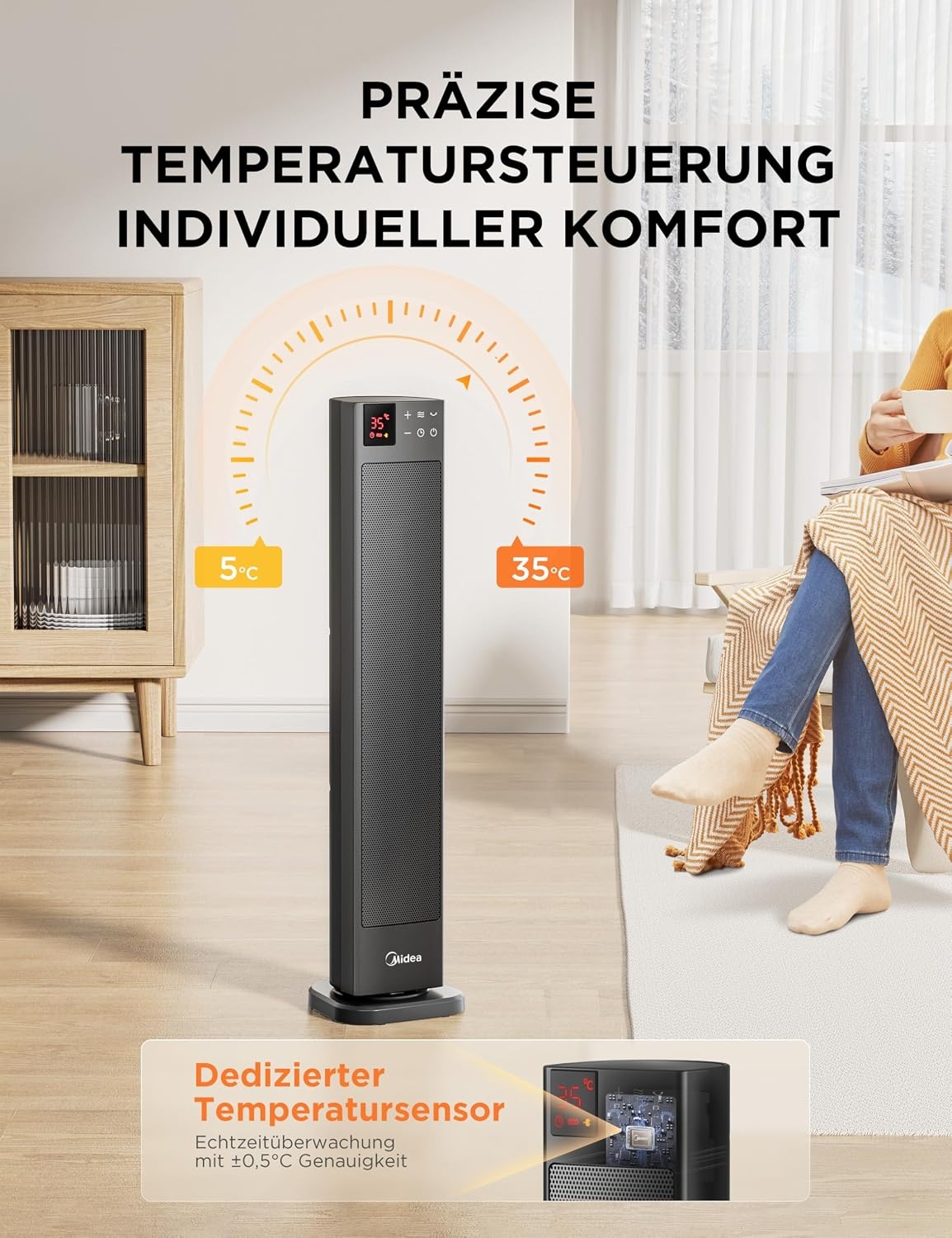 Keramische Torenkachel 2000W Grijs - 76cm | 34% Korting