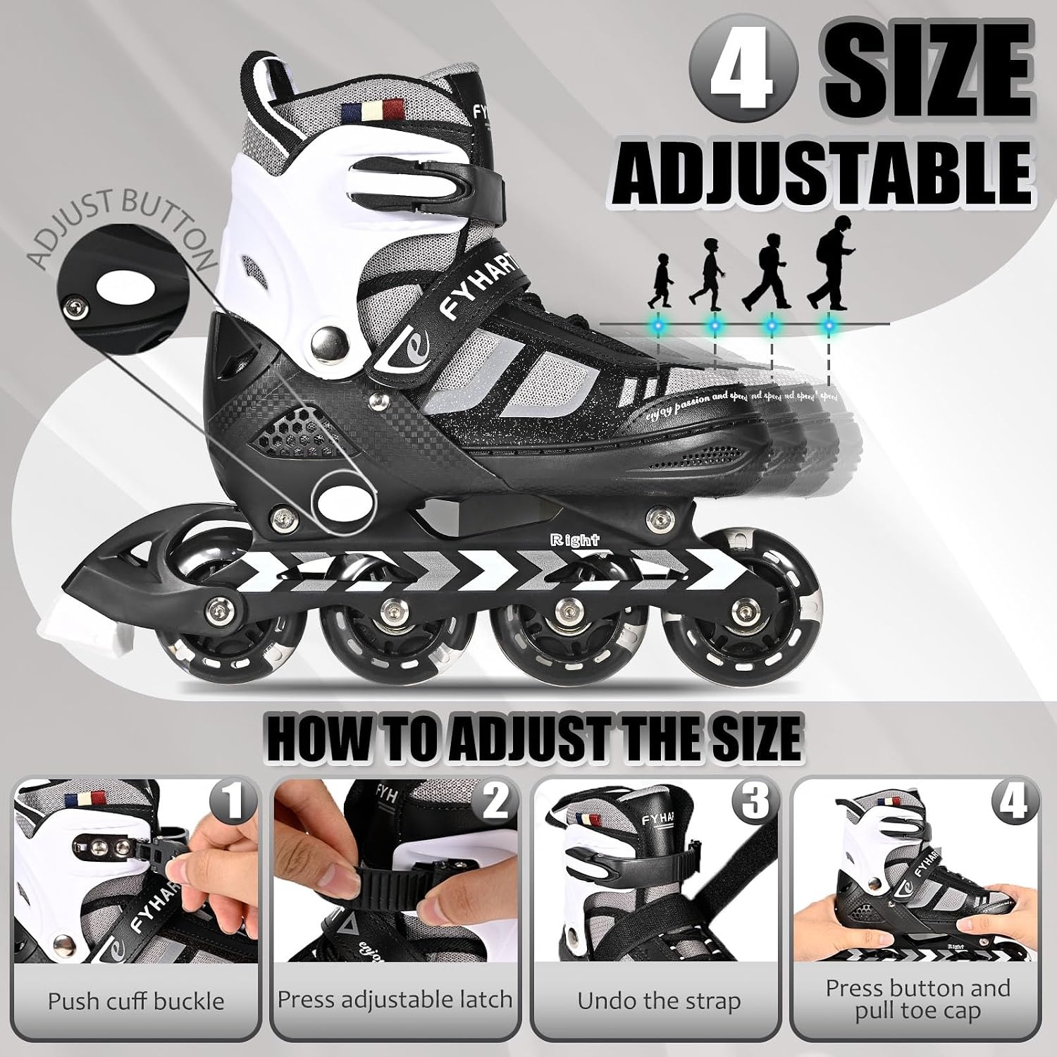 Verstelbare Inline Skates Maat M Zwart/Wit met Lichtgevende Wielen - 33% Korting