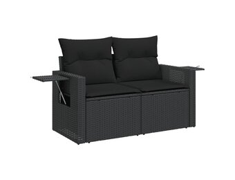 VidaXL Tuinbank 2-zits met Kussens Poly Rattan Zwart - 34% Korting