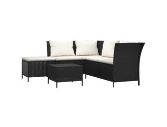 Loungeset met kussens Poly Rattan Zwart - 35% Korting