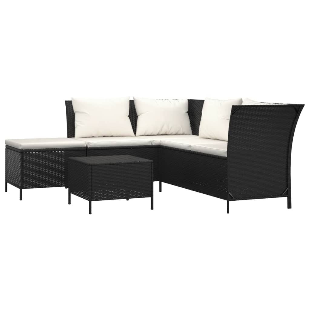 Loungeset met kussens Poly Rattan Zwart - 35% Korting