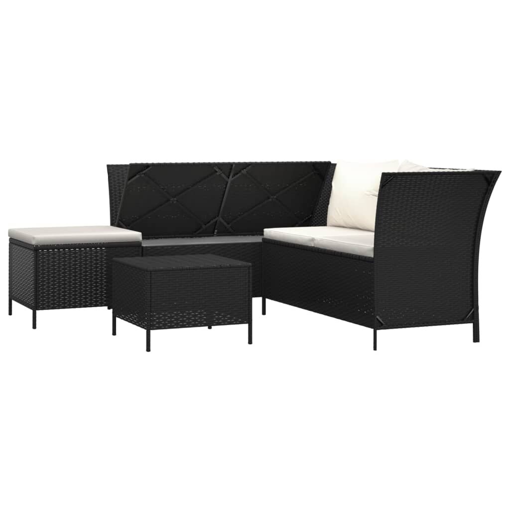 Loungeset met kussens Poly Rattan Zwart - 35% Korting