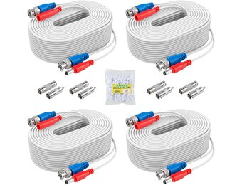 4x 30m CCTV Kabel BNC/DC Wit - 33% Korting